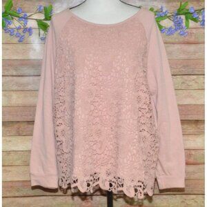 Adrianna Papell Ladies Pink Dusty Rose Floral Lace Knit Shirt Top Size XL